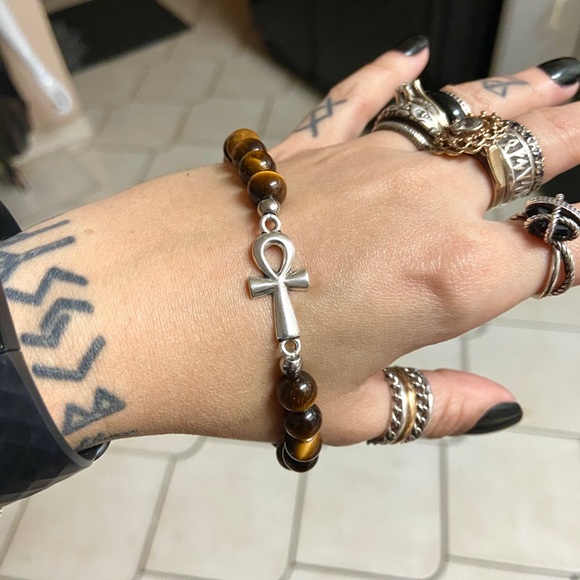 Genuine tiger eye ankh egyptian cross bracelet - Picture 4 of 5